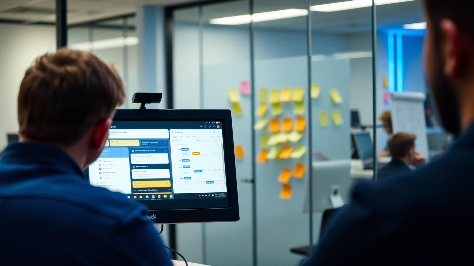 Intern reviewing sprint board and Slack